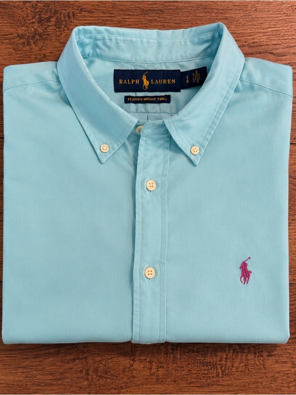 Ralph Lauren Featherweight Twill Aqua Button Down Shirt LG Cotton